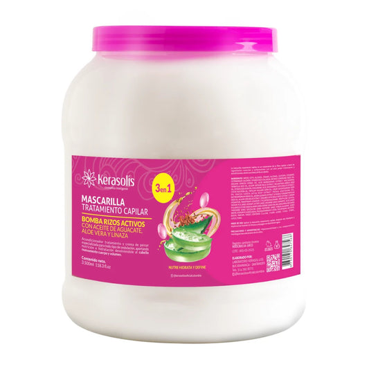 BOMBONERA - Mascarilla Tratamiento Capilar- Bomba Rizos Activos Con: ACEITE DE AGUACATE, ALOE VERA Y LINAZA - 3500ML.