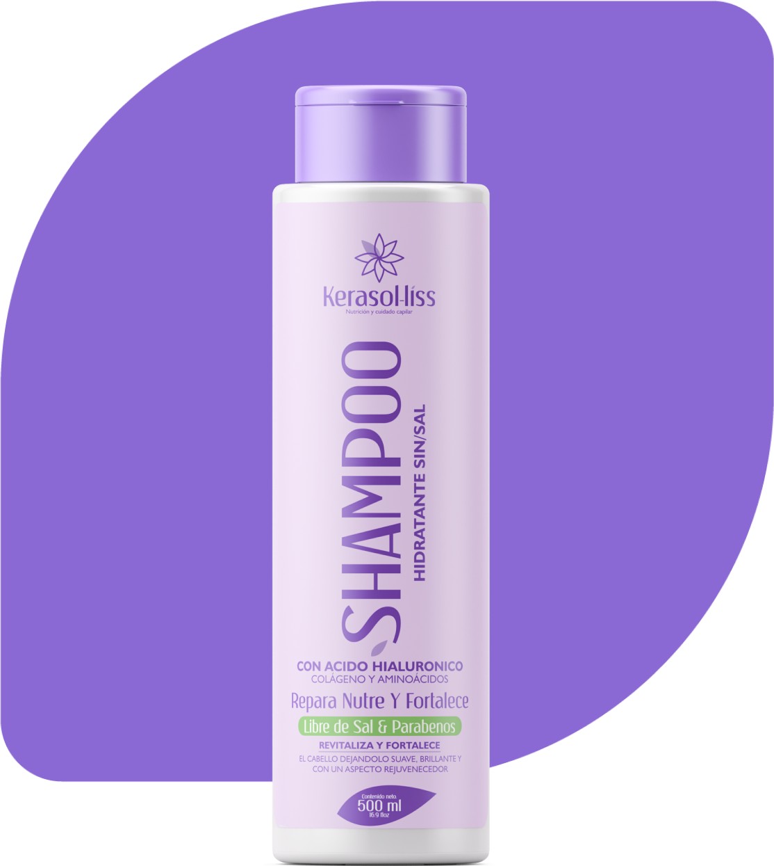 Shampoo con ácido hialurónico, colágeno y aminoácidos de 500 mL
